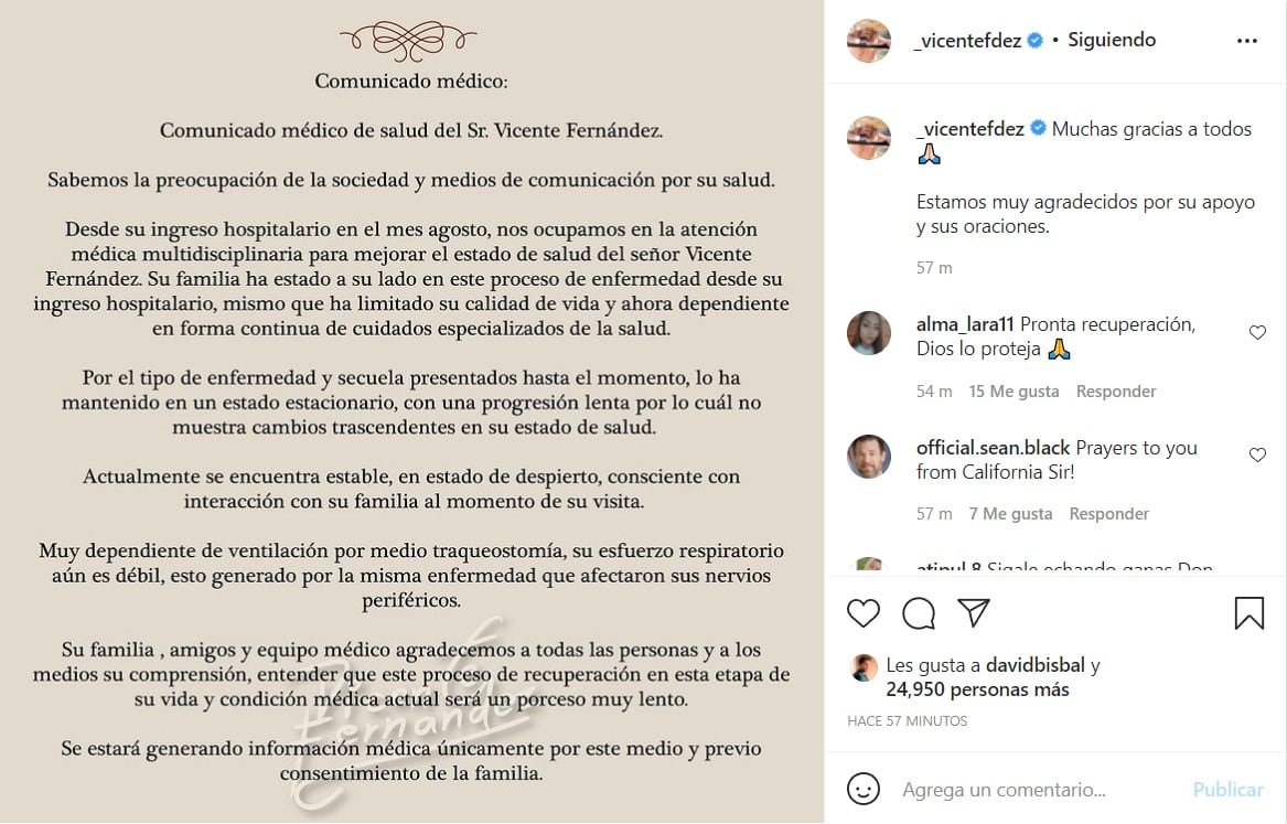 Parte médico de Vicente Fernández