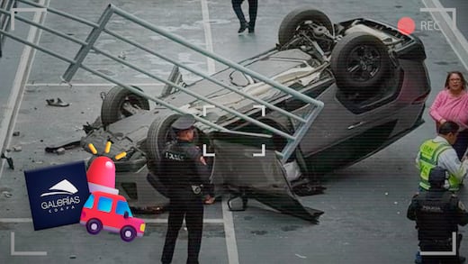 Cae auto desde un tercer piso en Galerías Coapa; movilizan a emergencias