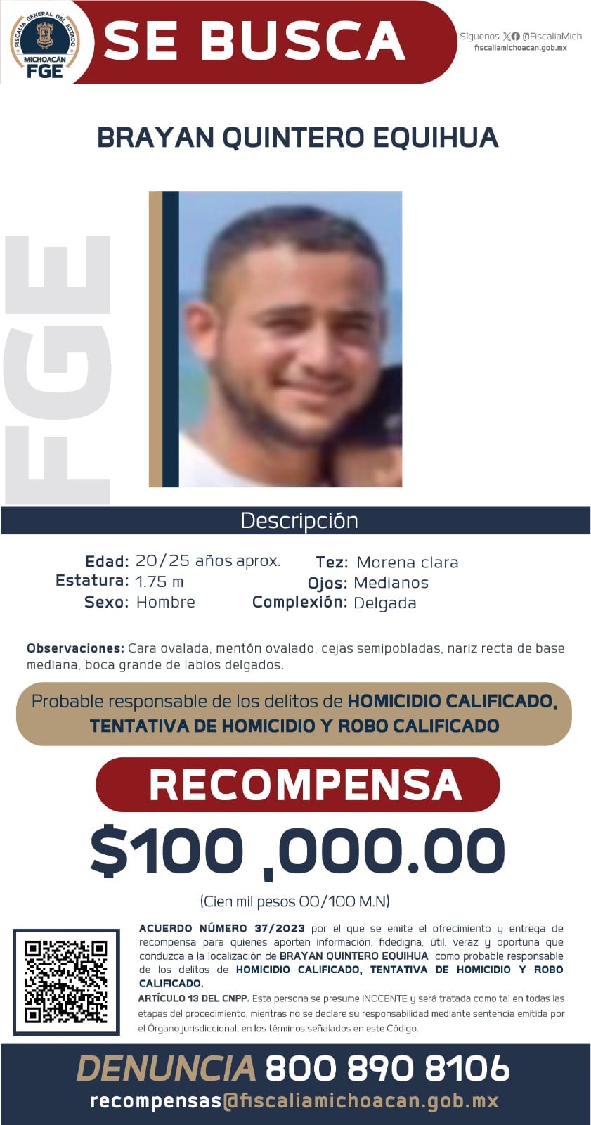 Fiscalía de Michoacán ofrece recompensa de 100 mil pesos para localizar a involucrados en el asesinato de Hipólito Mora