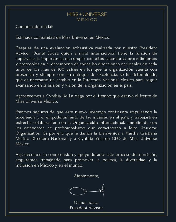Cynthia de la Vega fue despedida de Miss Universo México y tal parece que no le avisaron
