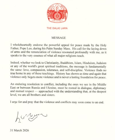 Dalai Lama respalda públicamente al Papa León XIV