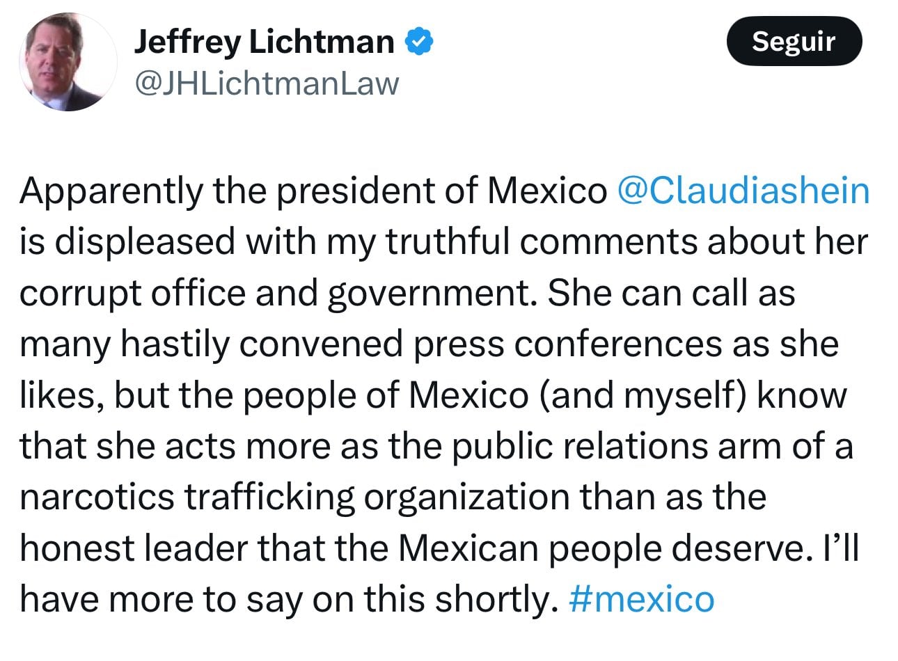Jeffrey Lichtman responde a Claudia Sheinbaum