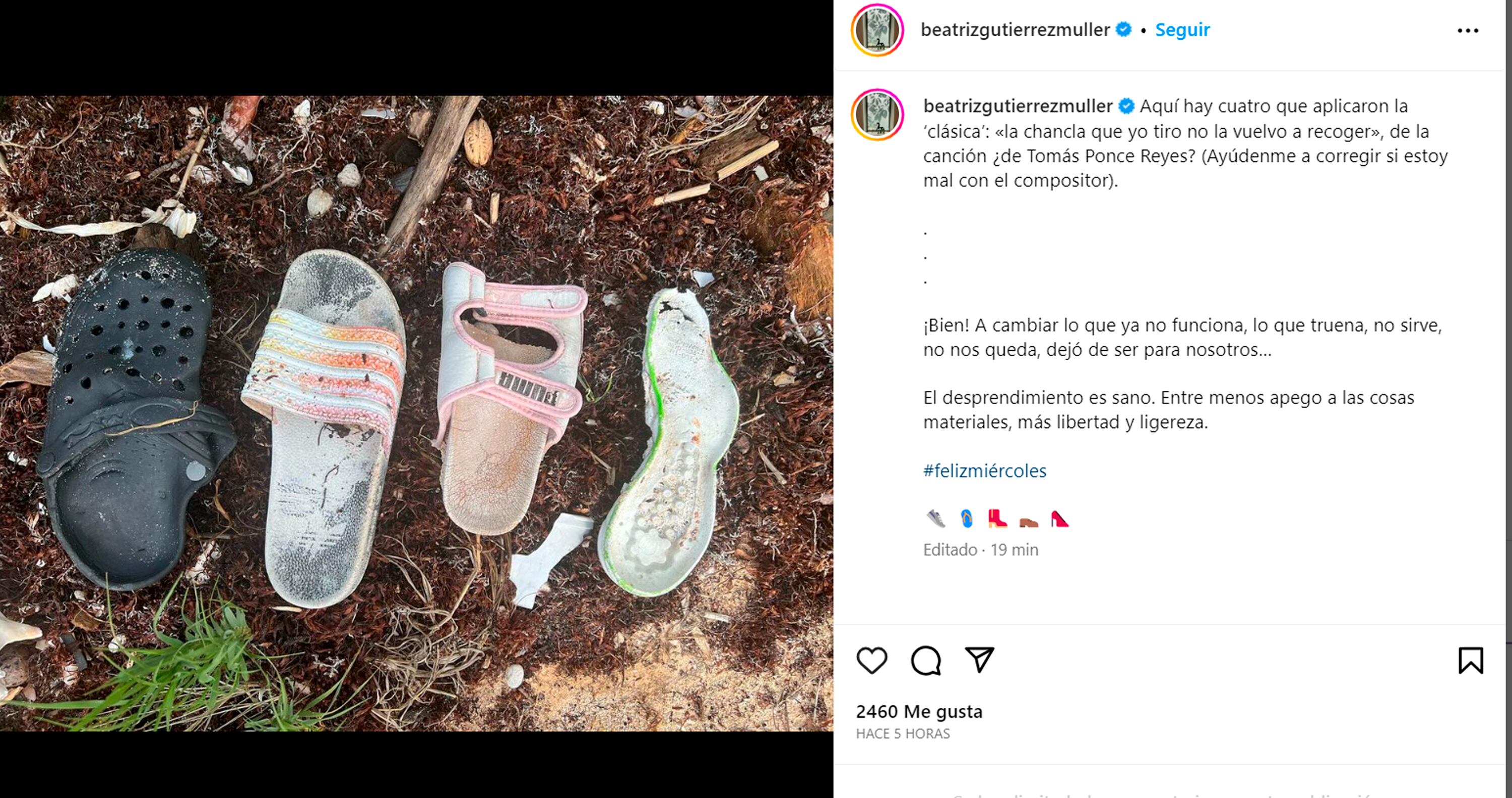 Beatriz Gutiérrez comparte reflexión sobre "las chanclas" que no se recogen