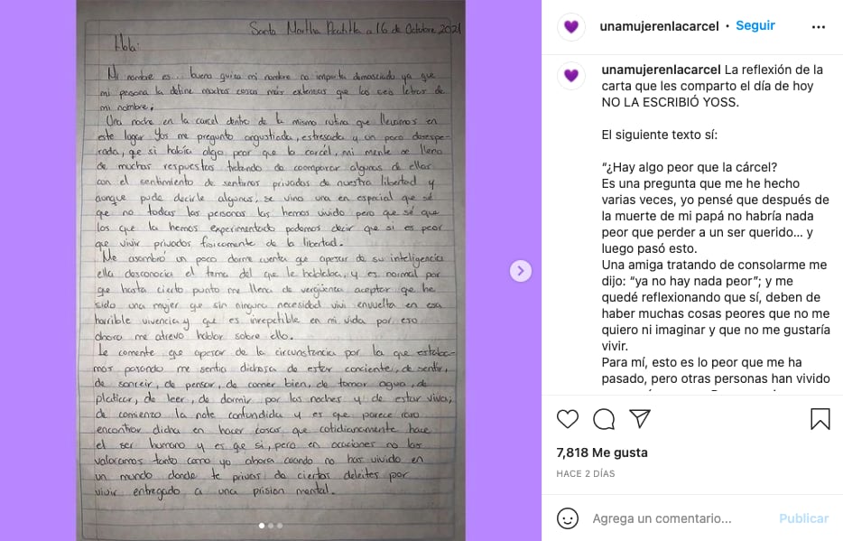 'Una mujer en la cárcel', cuenta creada por YosStop