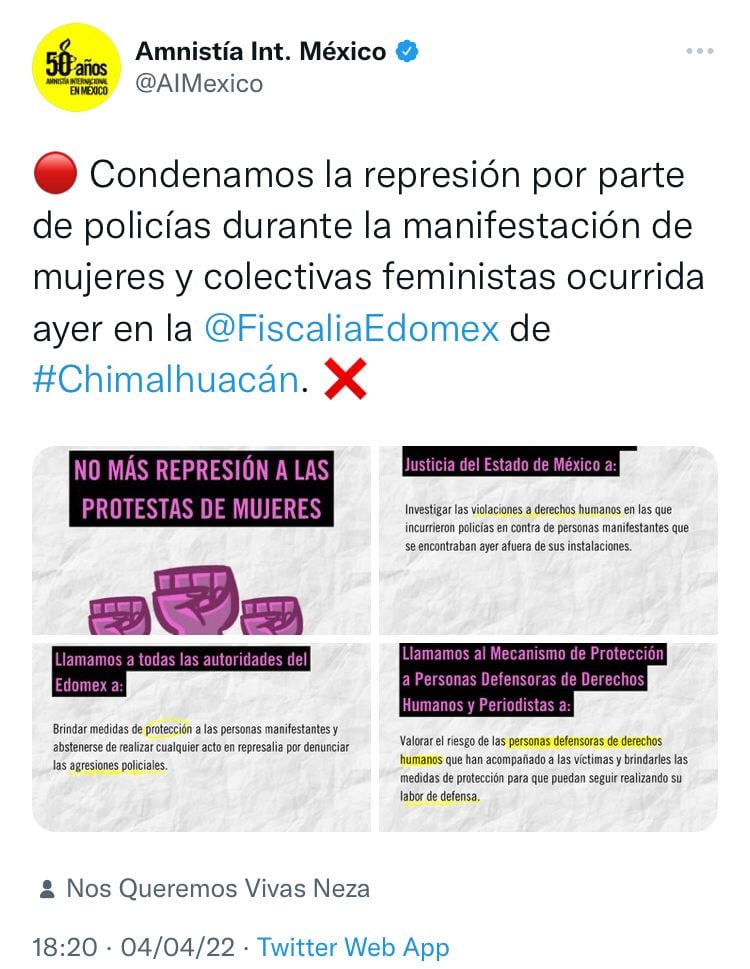Amnistía internacional sobre la represión policial