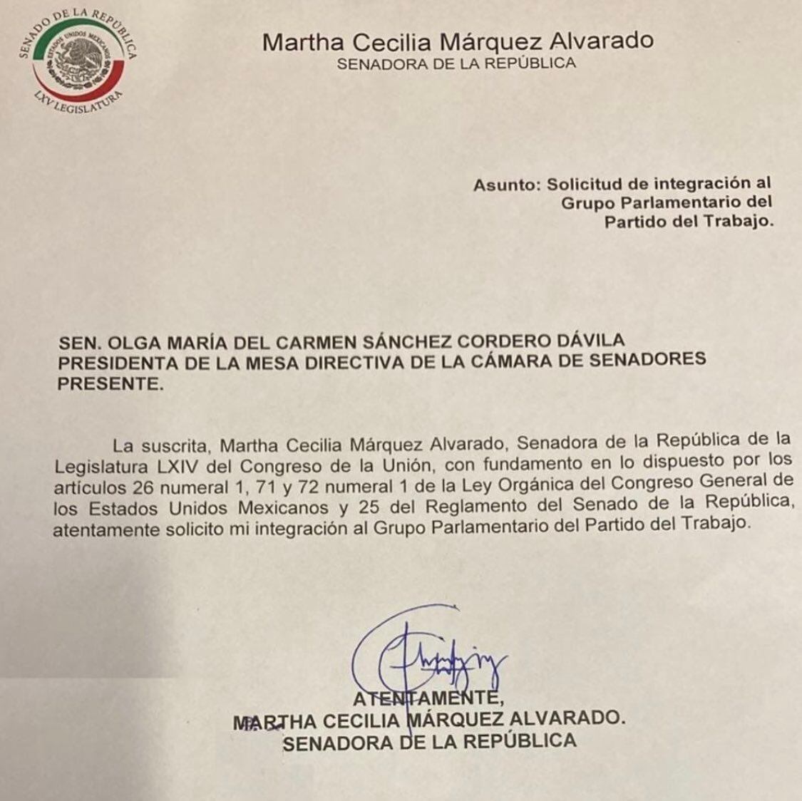 MARTHA MÁRQUEZ SE INTEGRA AL PT