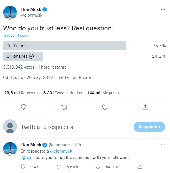 Tuit de Elon Musk sobre los multimillonarios