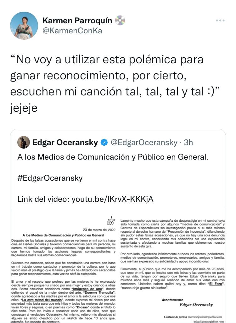 Críticas a Edgar Oceransky