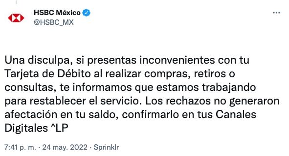 HSBC afirma que están trabajando en errores
