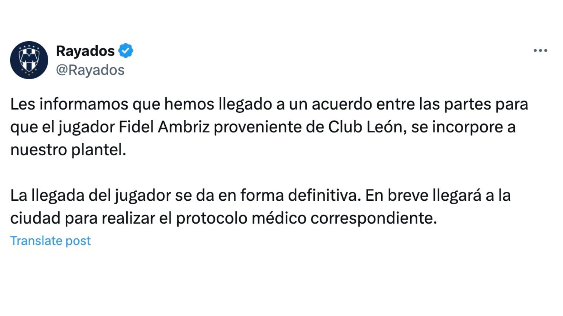 Rayados de Monterrey fichó a Fidel Ambriz.