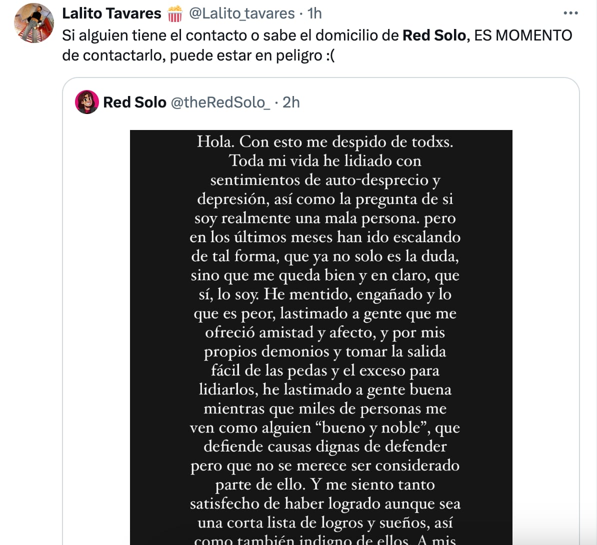 Red Solo preocupa a sus fans con una carta despedida