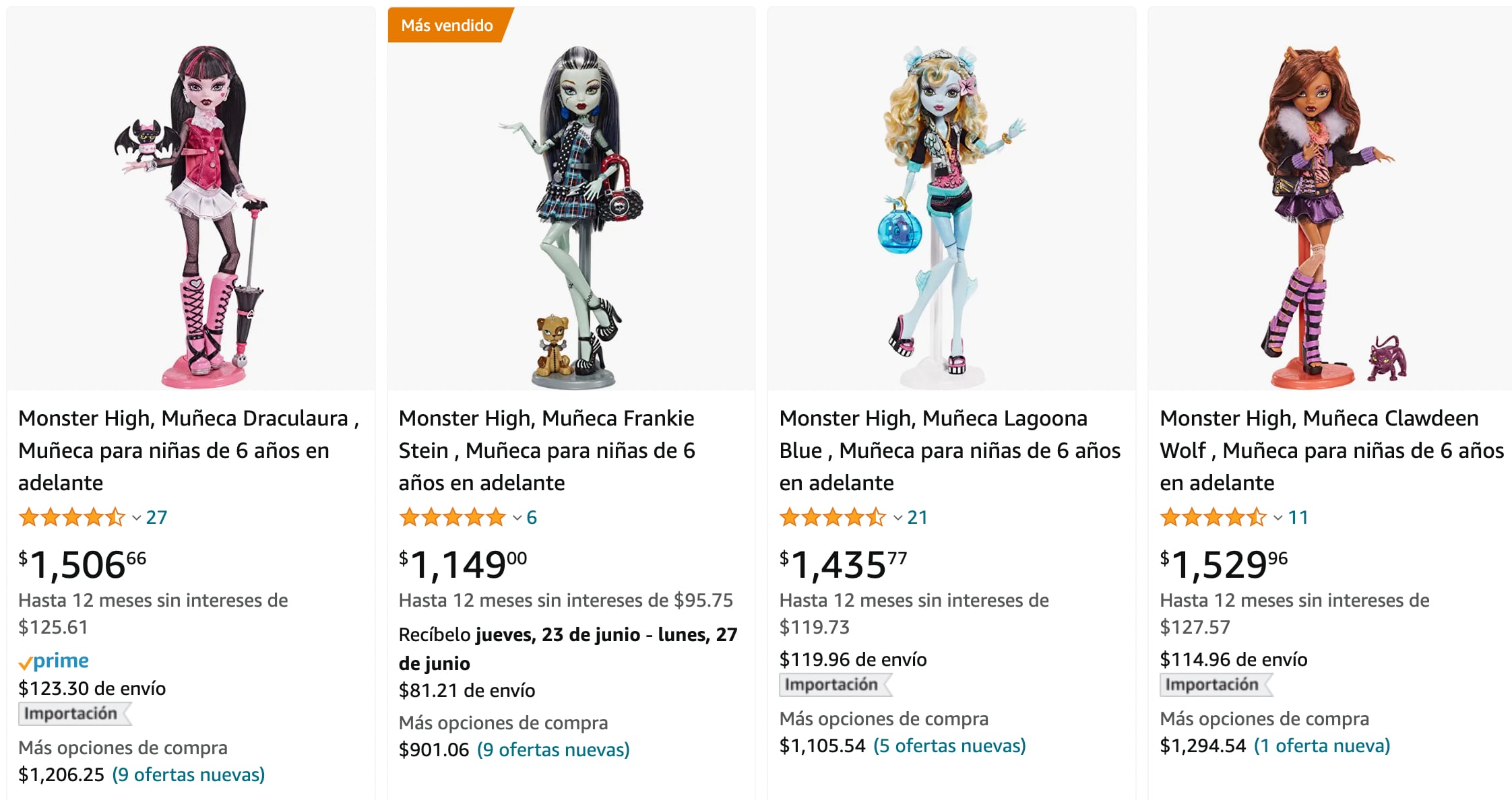 Precio muñeca Monster High en Amazon