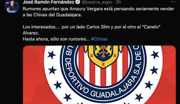 Tuit de José Ramón Fernández sobre Chivas