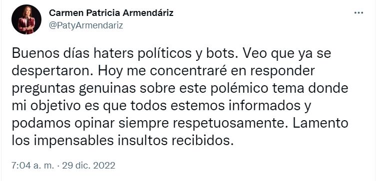 Patricia Armendáriz responde a haters y bots