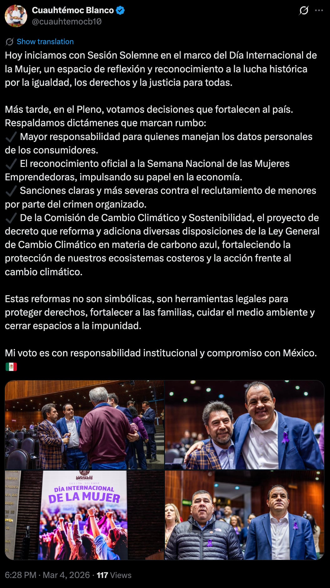 La mención de Cuauhtémoc Blanco por el Día Internacional de la Mujer