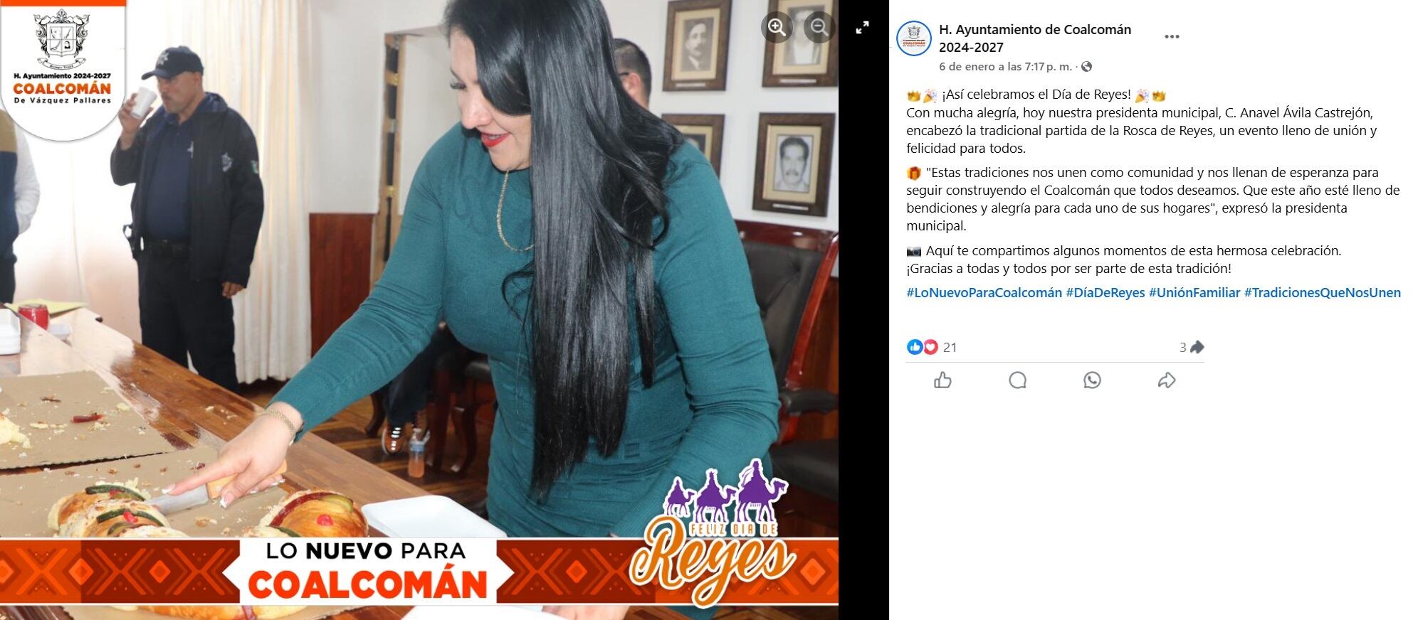 Anavel Ávila Castrejón, alcaldesa de Coalcomán, encabezó festejos por Día de Reyes pese a investigación en su contra
