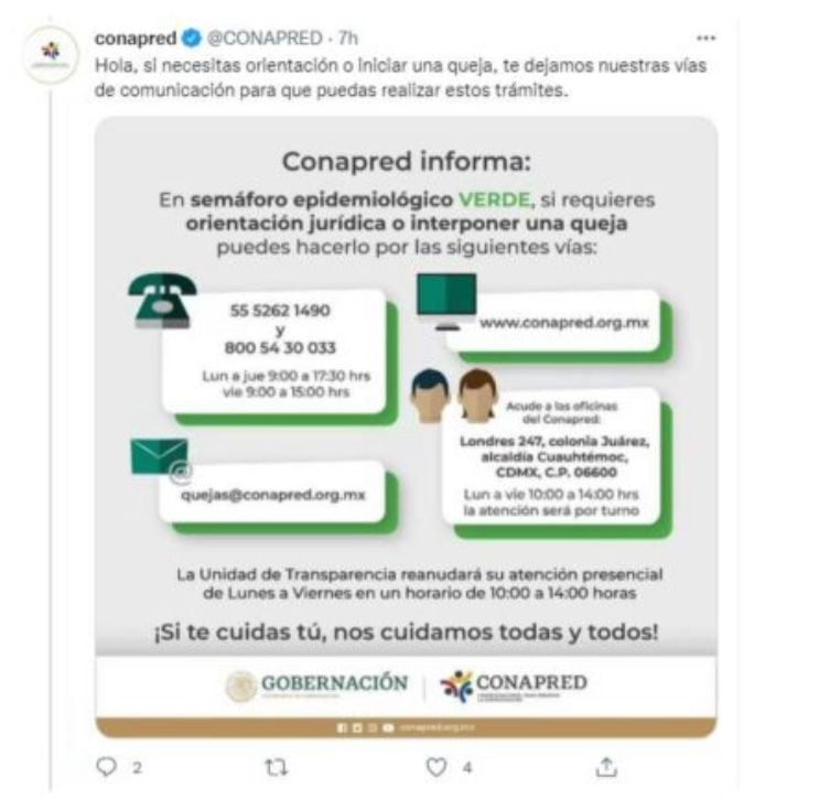 Conapred, tuit