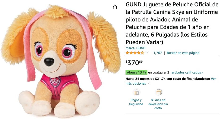 Peluche de Skye de Paw Patrol