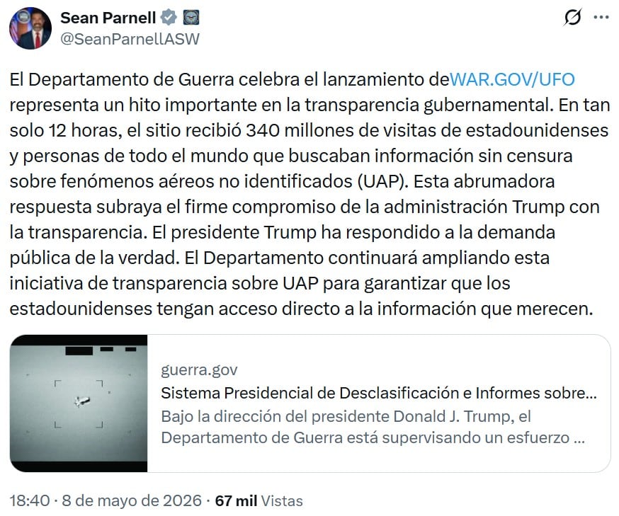 Más de 340 millones consultan archivos desclasificados de OVNIs en Estados Unidos