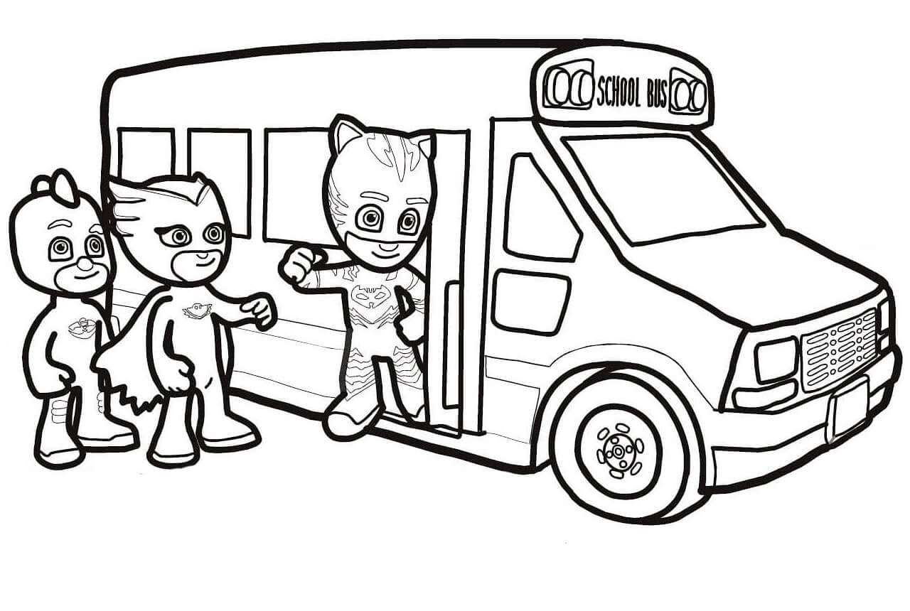 El autobus escolar de PJ Masks para colorear