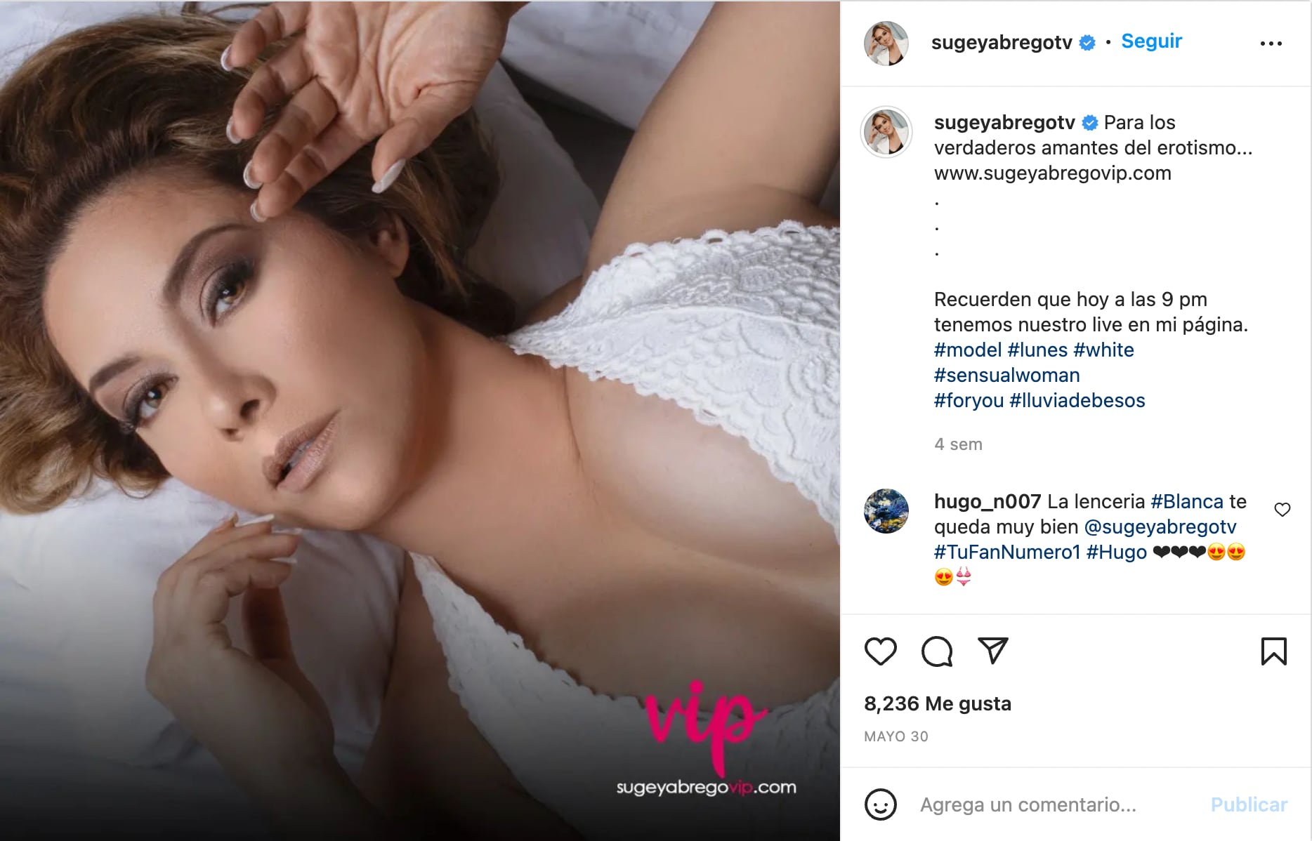 Sugey Ábrego tiene una plataforma donde comparte fotografías eróticas