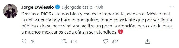 Jorge D´Alessio se encuentra bien tras asalto