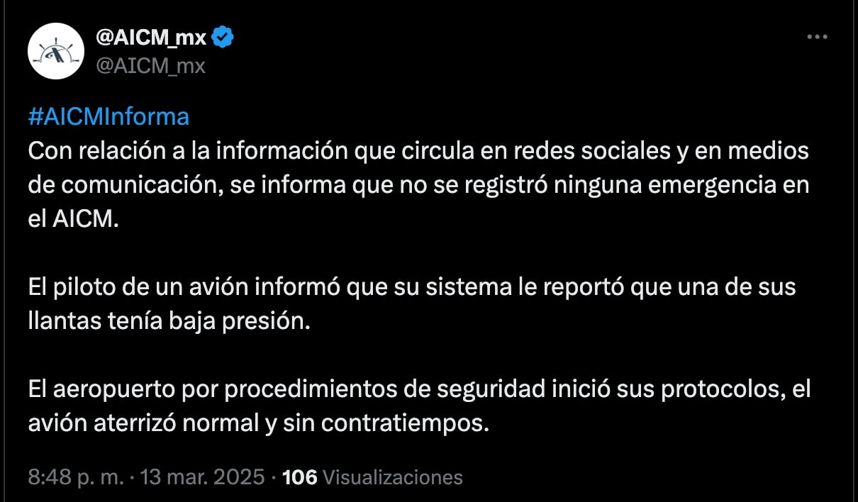 AICM descarta emergencia en aterrizaje de avión proveniente de Ámsterdam