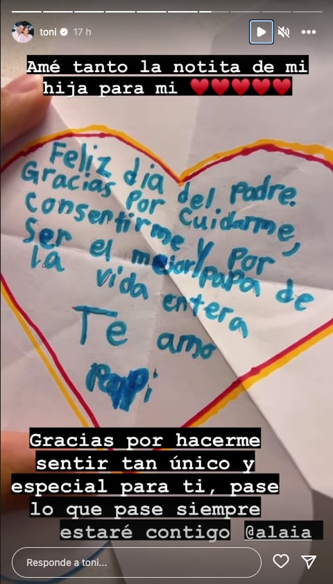 Toni costa presume que regalo que le dio Alaia por el Día del Padre