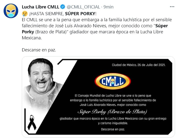 Publicación del Consejo Mundial de Lucha Libre en Twitter