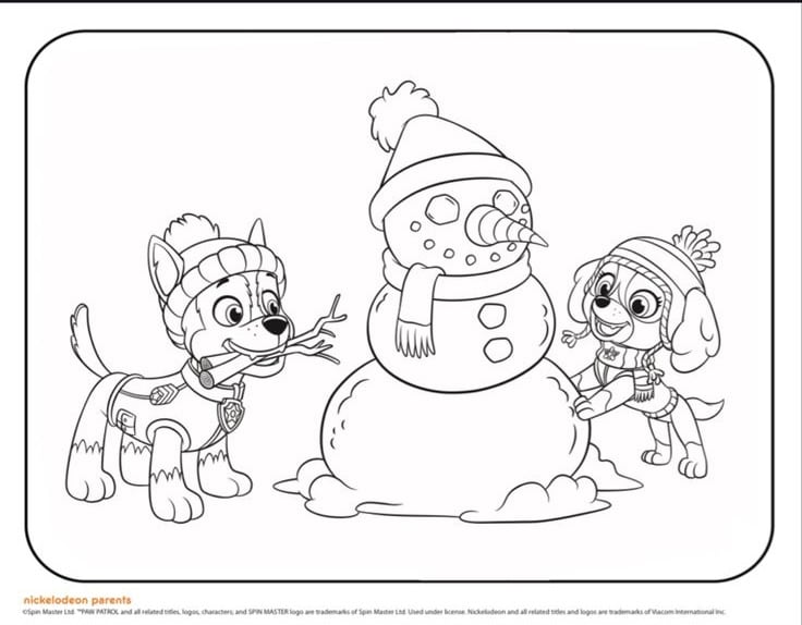 8 dibujos de Paw Patrol con Santa Claus para imprimir y colorear