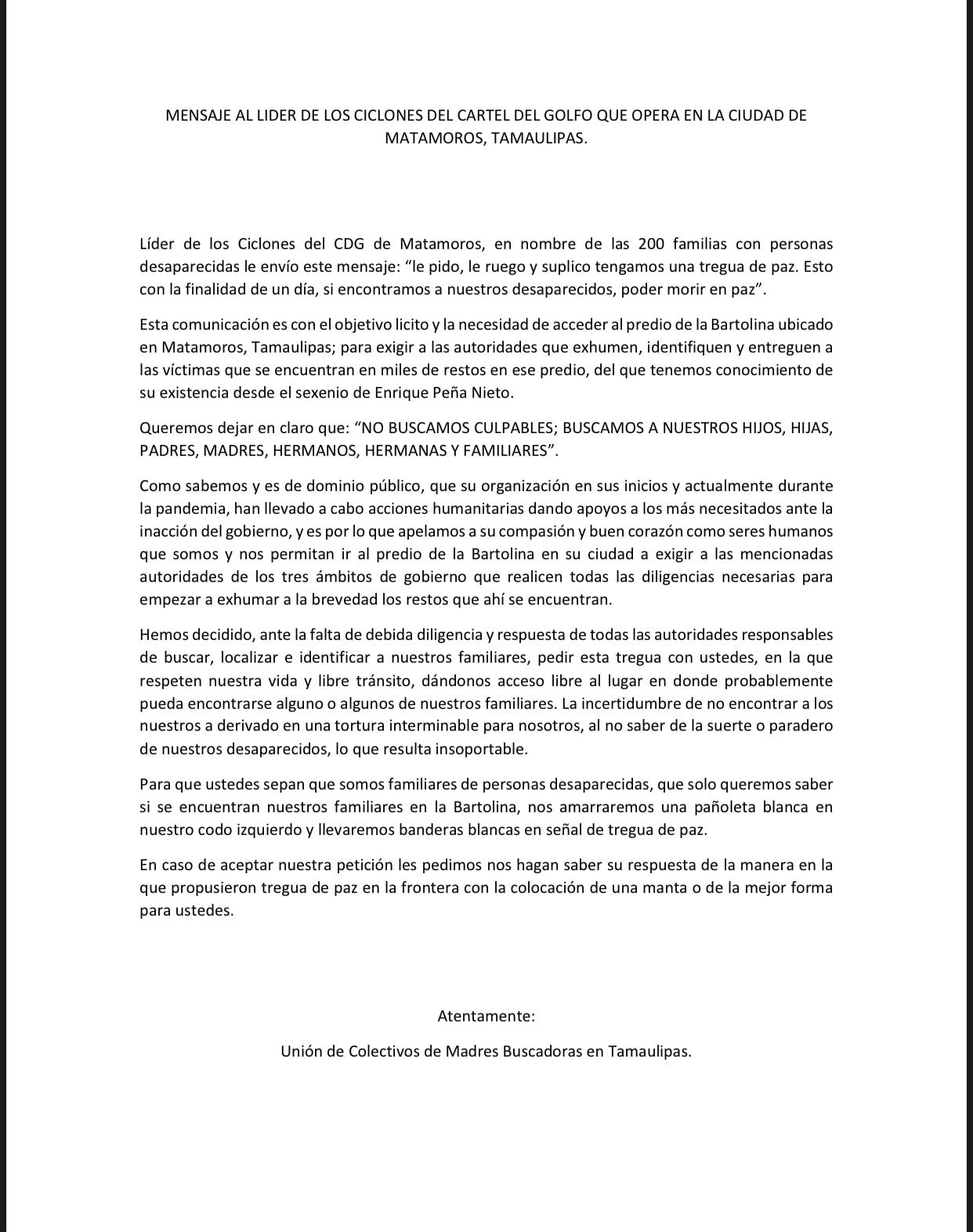 Comunicado de la Unión de Colectivos