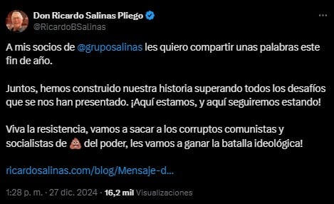Ricardo Salinas Pliego: Mensaje de fin de año.