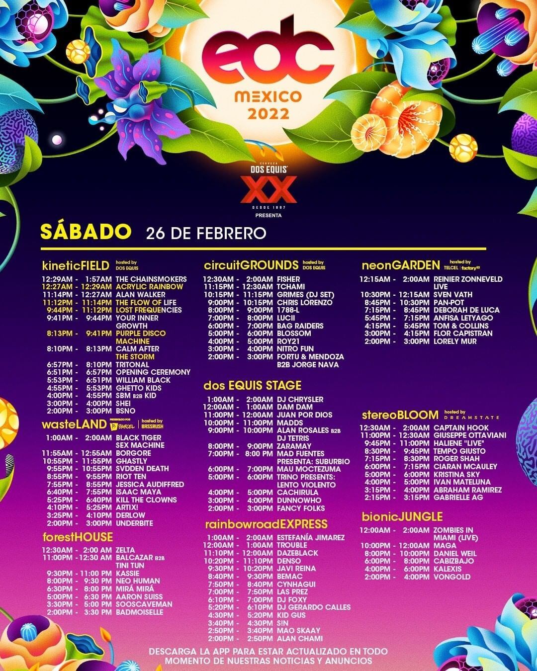 Lineup EDC 2022; sábado 26 de febrero