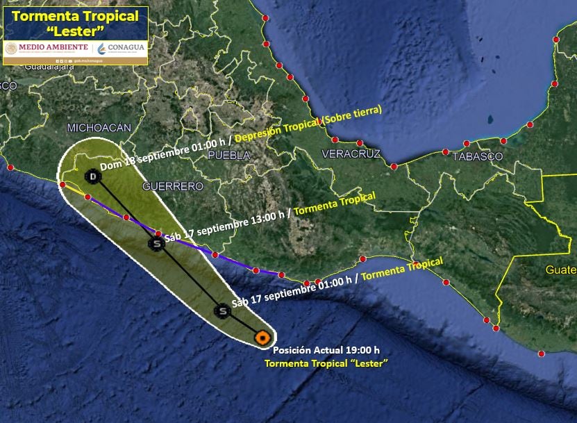 Tormenta tropical 'Lester' tocará tierra a la 1 pm del sábado 17 de septiembre