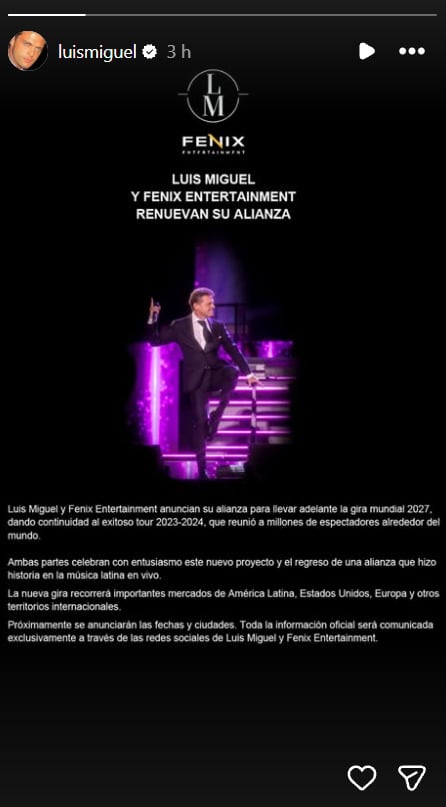 Luis Miguel revela más detalles de su gira en 2027