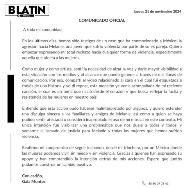 Gala Montes se disculpa con familia de Melanie