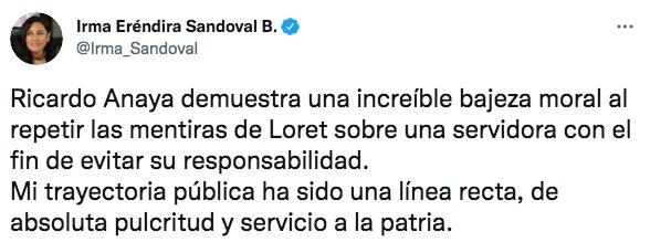 Tuit de Irma Eréndira Sandoval
