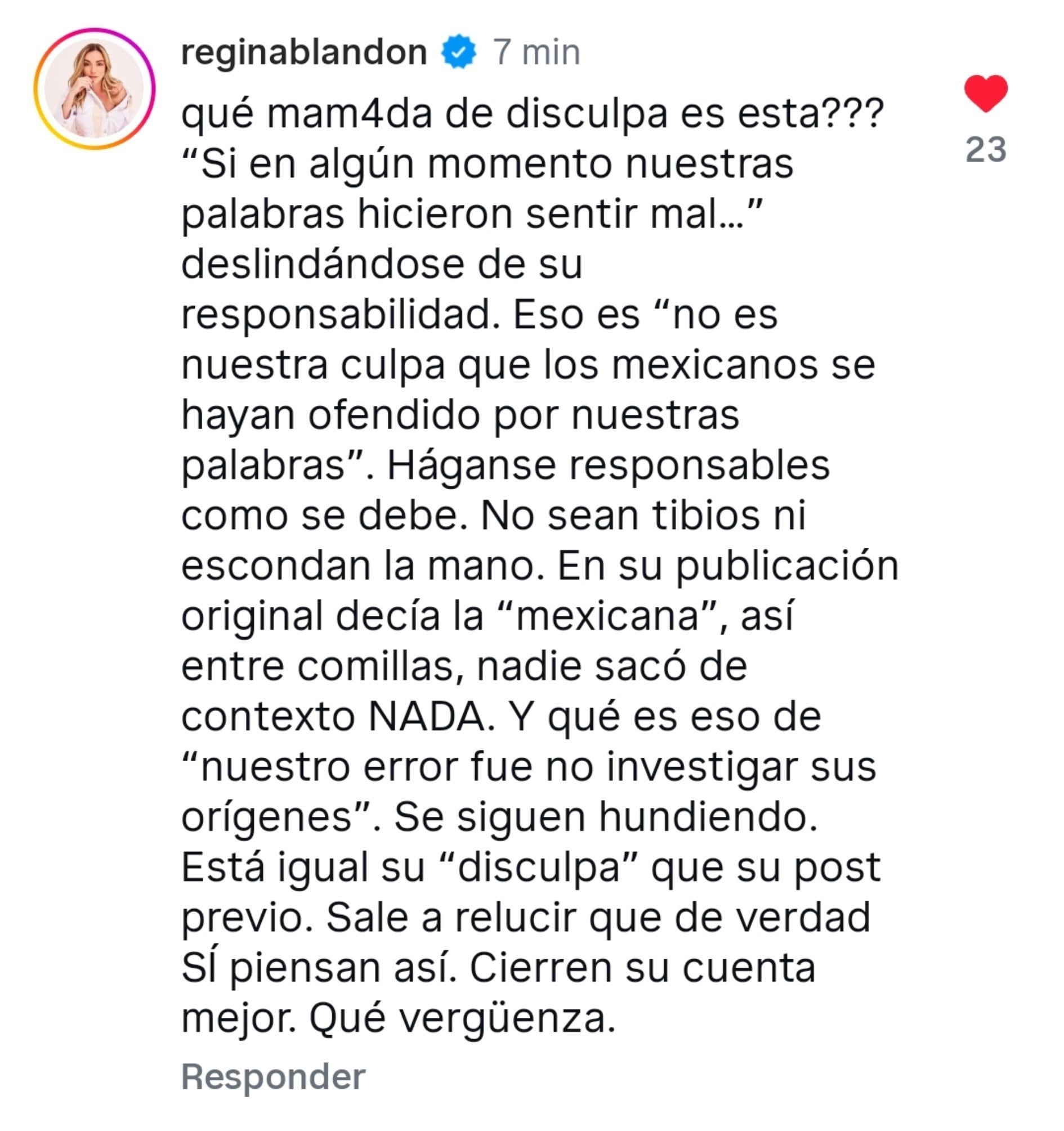 Regina Blandón critica disculpas tras comentarios racistas a Cecilia Lee Kim