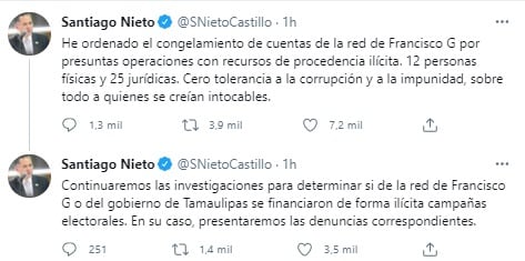 Tuits de Santiago Nieto.