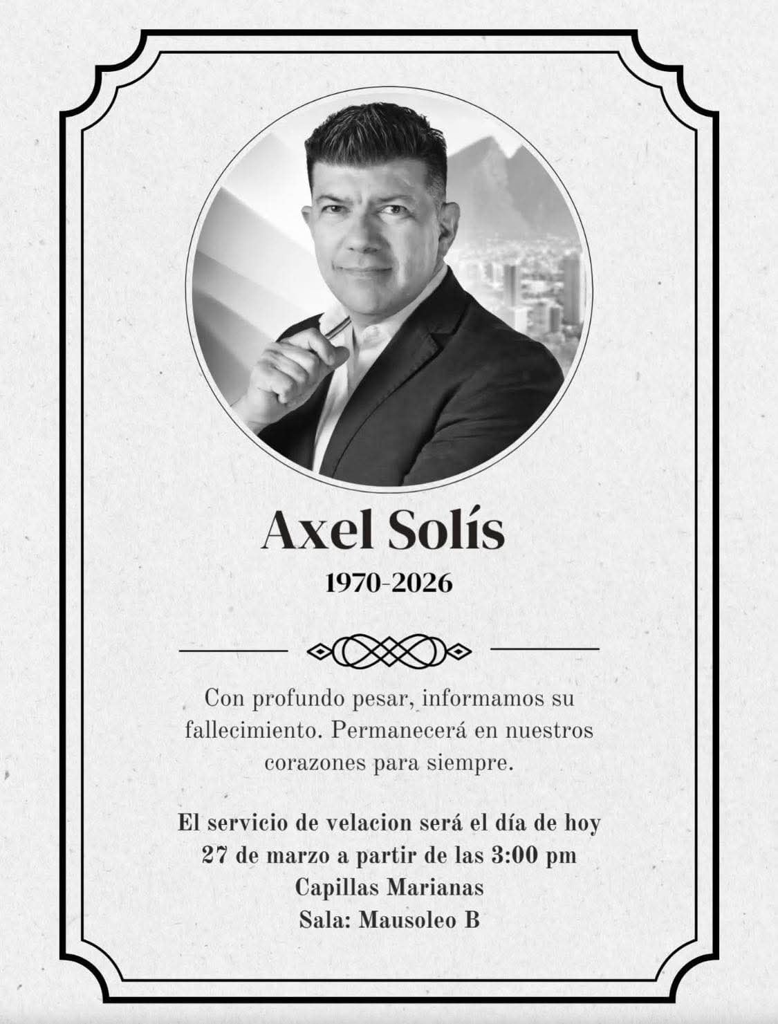 Axel Solís murió a los 56años de edad