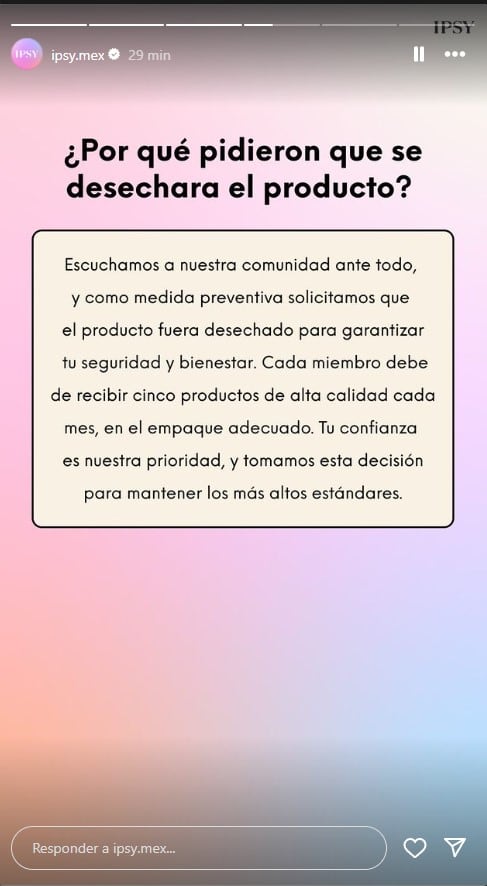 IPSY México sobre las denuncias por un producto falso