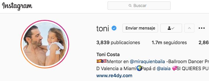 Cuenta de Instagram de Toni Costa