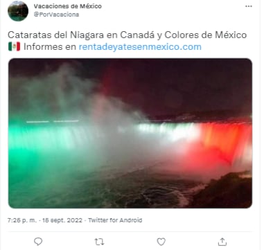 Este 15 de septiembre, las Cataratas del Niágara se vistieron con colores de la bandera de México por el Día de la Independencia