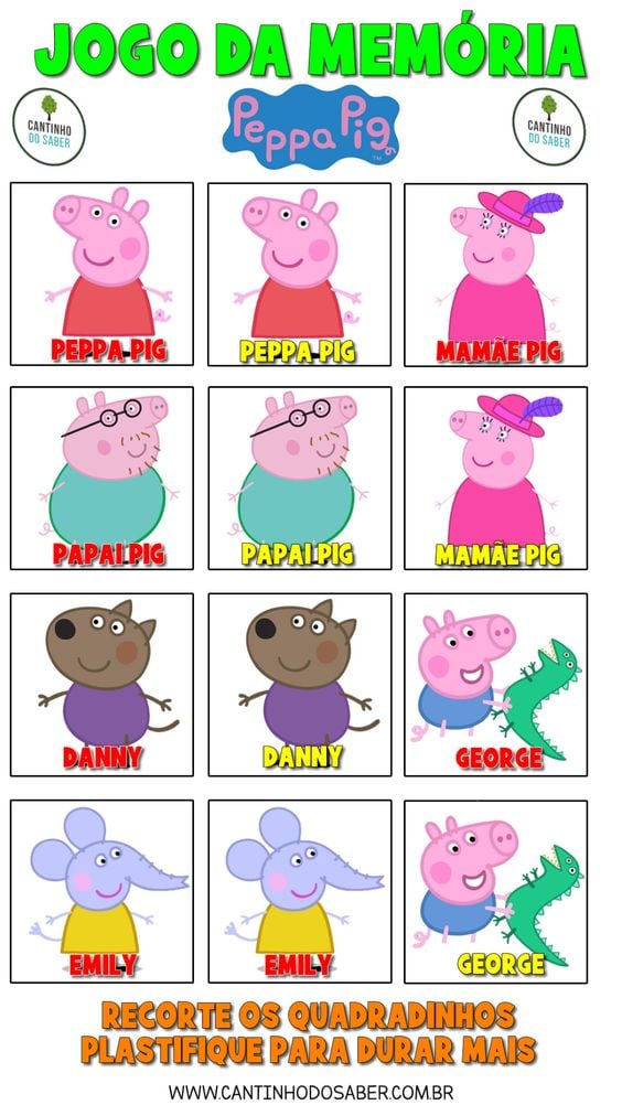 Memorama de George, el hermano de Peppa Pig, para imprimir