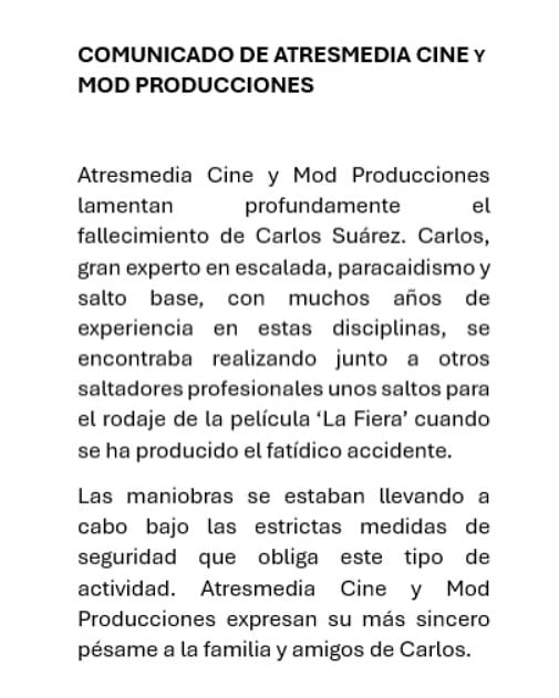 Comunicado muerte Carlos Suárez
