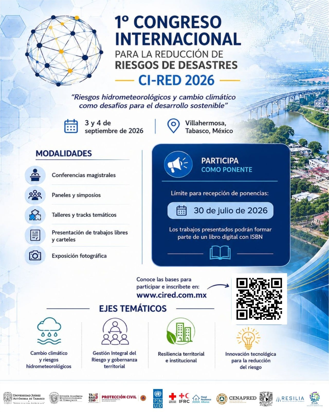 Villahermosa será sede del 1er Congreso Internacional sobre Reducción de Riesgos de Desastres en septiembre.