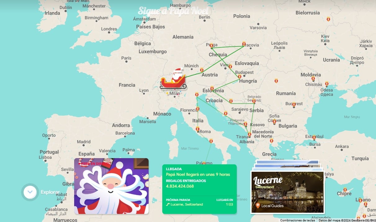 Santa Claus en Suiza, según Santa Tracker