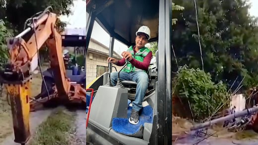 Alcalde Santos Tavarez derriba poste de luz al operar perforadora durante arranque de obra