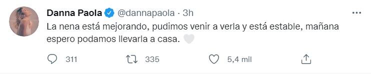 Danna Paola dice que su perrita está mejorando