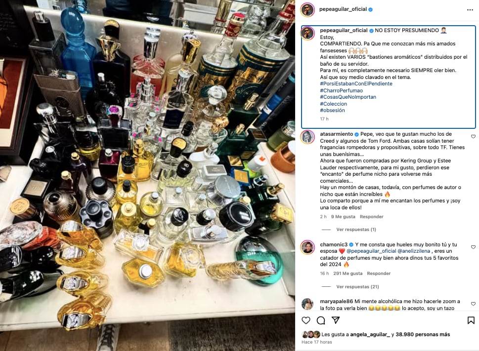 Pepe Aguilar muestra sus perfumes
